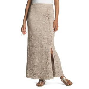 Chicos Maxi Skirt Crochet Womens Size Large Career Work Neutral Staple Petite
